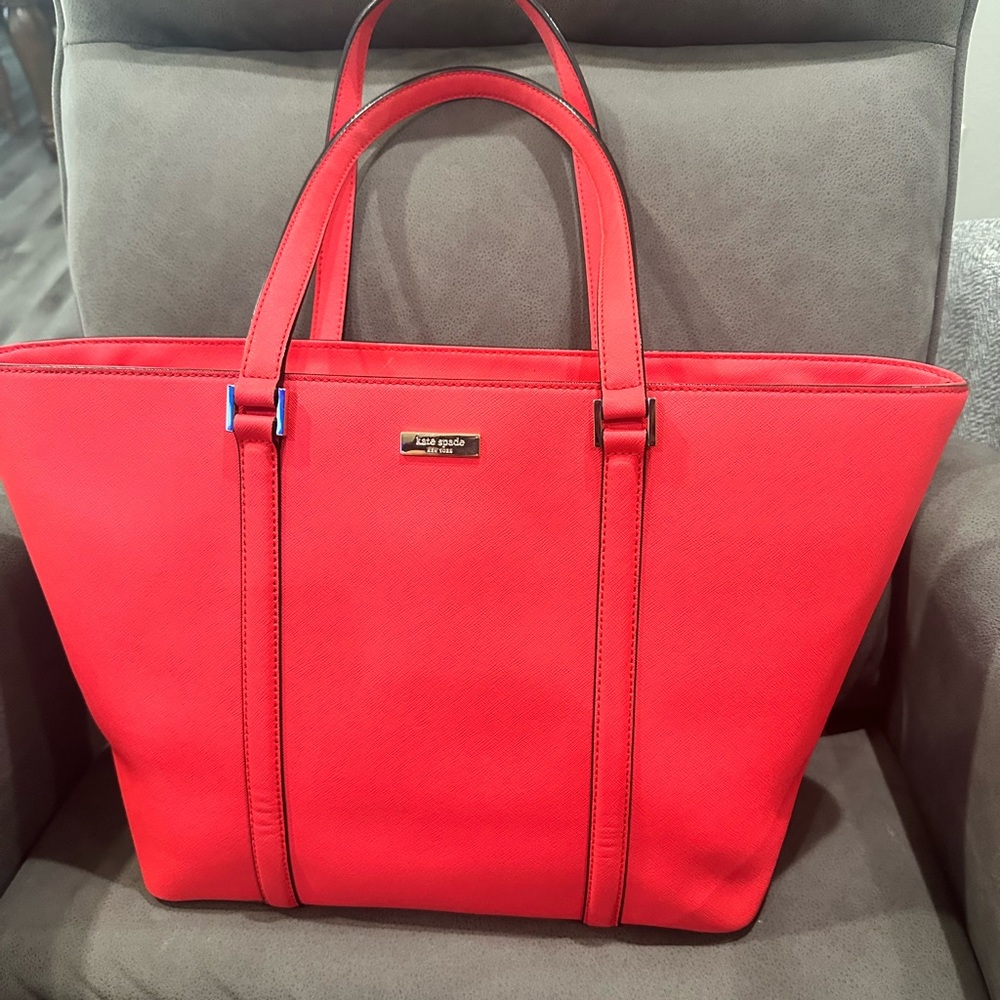 Kate Spade Red Leather Tote Structured Design